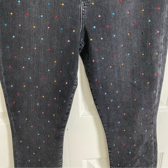Alice + Olivia Skinny Leg Black Jeans Multicolor Crystals Print Mid-Rise size 28 - Picture 5 of 16